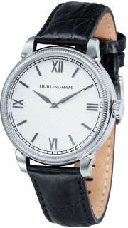 Mens White Leather Dress Watch Hurlingham H 142010 A  