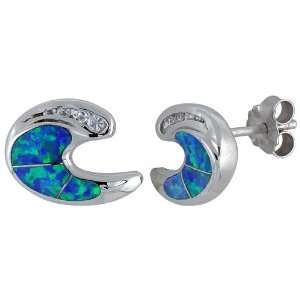   Shape Synthetic Opal Stud Earrings with CZ Stones, 5/8 (15 mm) long