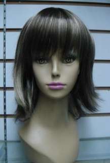   black gray mix medium length synthetic hair wigs+wig cap  