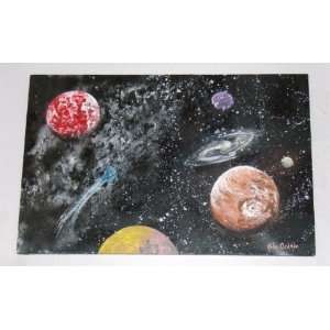   OUTER SPACE MODERN ART PAINTING ENTITLED: TRAVELAR BETWEEN THE STARS