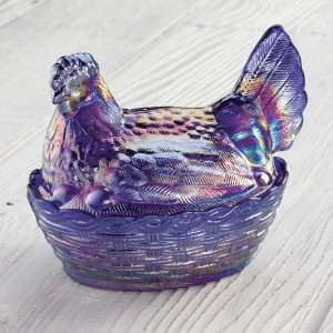  Blue Carnival Glass Hen Candy Dish: Home & Kitchen