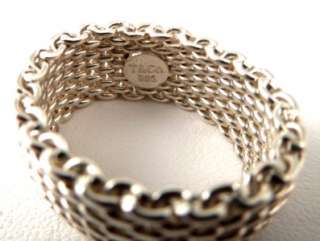 TIFFANY & CO Sterling Wide SOMERSET MESH Ring   Tiffany Pouch   Free 