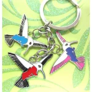    Colorful Metal Charm Keychain 3 Hummingbirds 