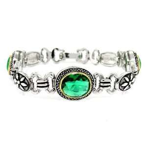  2 tone Designer Inspired Bracelet w/Emerald CZs Jewelry