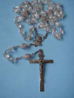 VINTAGE FACETED CRYSTAL STERLING SILVER ROSARY  