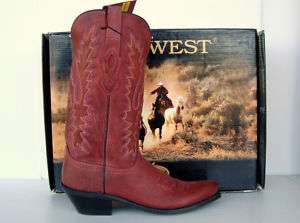 Jama Old West Womens Red Cowhide Cowgirl Boots  