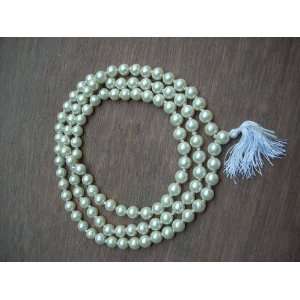  White Pearl Full Mala with Traditional Knots (108+1) Beads 