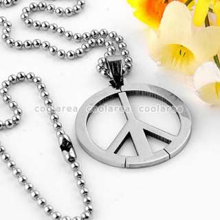 New Mens Stainless Steel Peace Sign Pendant Ball Chain Necklace 19 