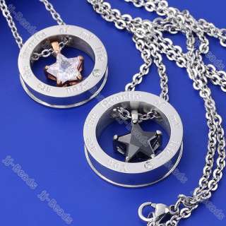 1Set Star Czech Crystal & Cubic Zirconia Stainless Steel Lover Pendant 