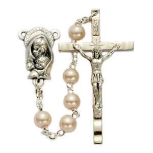  7mm Pearl Beads and Madonna & Baby Center Rosary: Arts 