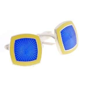   sterling silver cufflinks with blue and yellow enamel. Made in England