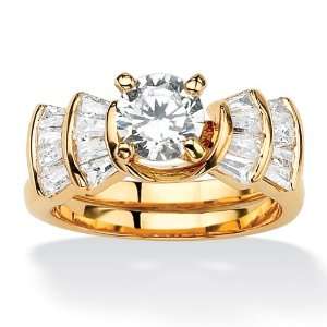  Baguette DiamonUltra™ Cubic Zirconia Step Ring in 14k Gold Plated