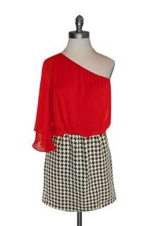 NWT! Judith March Red Chiffon Blouse & Houndstooth Mini Dress  