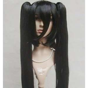  Long Black Cosplay Wig with Clip on Pony Tail Extensions 