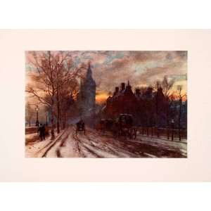   London Sunset Snow Winter Horse Carriage Art Road   Original Color