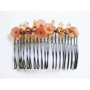  2pk Brown Flowers Black Metal Hair Combs For Women: Beauty