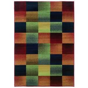  Charbel Multi / Green Gradient Checkered Contemporary Rug 