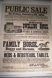 1870 LANCASTER,PA SALE BROADSIDE HOUSE, FARM, HORSE,ETC  