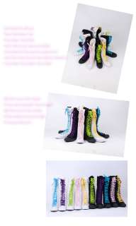PUNK EMO Goth Flat Heel Knee High Canvas Laceup Sneaker Boots Black 