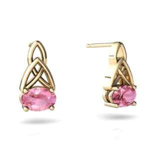  14K Yellow Gold Oval Created Pink Sapphire Celtic Knot 