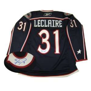  Pascal Leclaire Signed Jersey Blue Jackets Replica Dark 