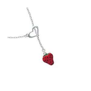   Large Enamel Strawberry Heart Lariat Charm Necklace [Jewelry]: Jewelry