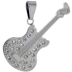  Stainless Steel Electric Guitar Pendant w/ CZ Stones, 30 