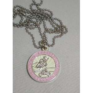  St Christopher Medal Necklace for Motorcycle Riders Pink w 