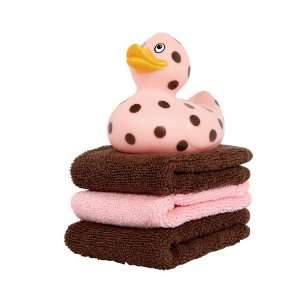  Elegant Baby Pink & Chocolate Duck & Washcloth Set: Baby