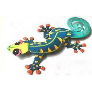  Blue   Gold Painted Metal Gecko Wall Decor   19 x 30 