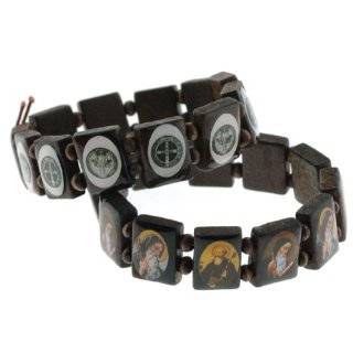    Wood Stretch Bracelets with Religious Icons   Set of two Jewelry