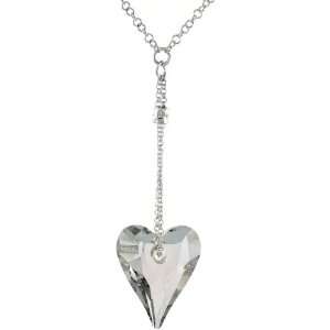   Crystal Heart Dangle Pendant 16 in. Rolo Chain Link Necklace: Jewelry