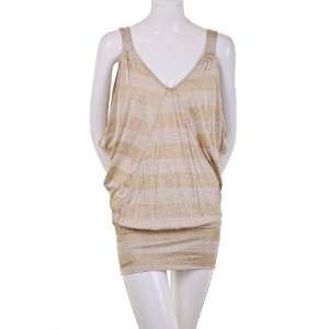   Shimmering Gold Slouchy Fitted Mini Dress Beige