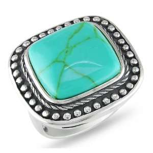   Silver Cushion Shape Turquoise Gemstone Cocktail Ring Jewelry
