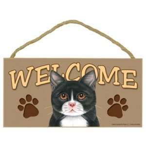   : Welcome Wooden Sign   Tuxedo Cat (mostly black): Office Products