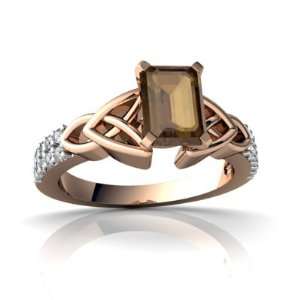 14k Rose Gold Emerald cut Genuine Smoky Quartz Engagement Ring Size 6 