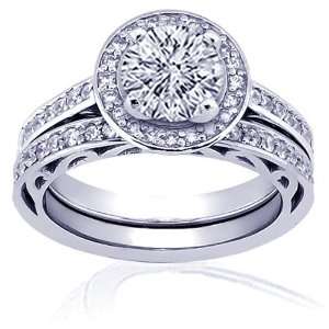   Round Halo Diamond Vintage Engagement Wedding Rings Pave Set SI3 G 14K