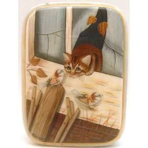 Curious Cat (Cat on the Window Sill) Russian Lacquer Box  