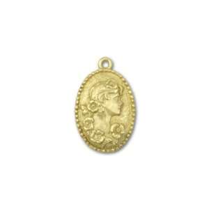  Brass Right Facing Womans Profile with Flowers Pendant 