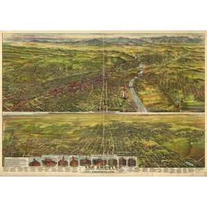 Historic Panoramic Map Los Angeles, California, 1894 