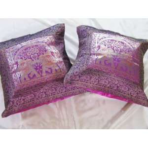   Brocade Decorative Pillows Purple Elephant Sari India