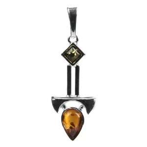   Multicolor Amber and Sterling Silver Abstractive Pointer Pendant