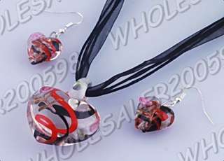 WHOLESALE 12sets heart Lampwork glass pendants+earrings  
