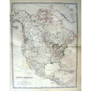   JOHNSTON ANTIQUE MAP 1888 NORTH AMERICA CUBA FLORIDA: Home & Kitchen