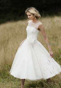 Simple High Neckline 2012 Organza Tea length Wedding Dresses Prom 