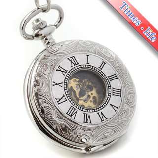 Silver Double Openable Mens Pocket Watch Mechanical New  