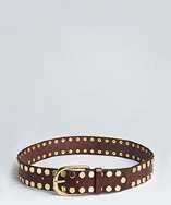 Linea Pelle chocolate leather studded belt style# 320083901