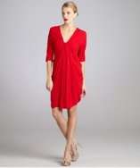Alexander McQueen red jersey knit draped front dress style# 318700701