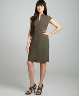Calvin Klein olive heather stretch button front cap sleeve dress