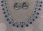   Silvertone & AB Blue Rhinestones Prom/Bridal Necklace & Clip Earrings